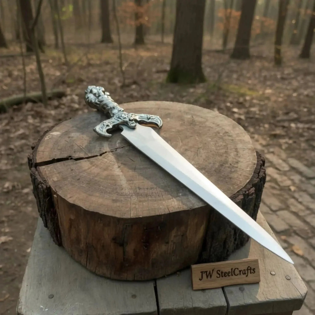 Handmade Medieval Fantasy Short Sword in Polished Steel with Gothic Cross Hilt for Collection, Cosplay and Display