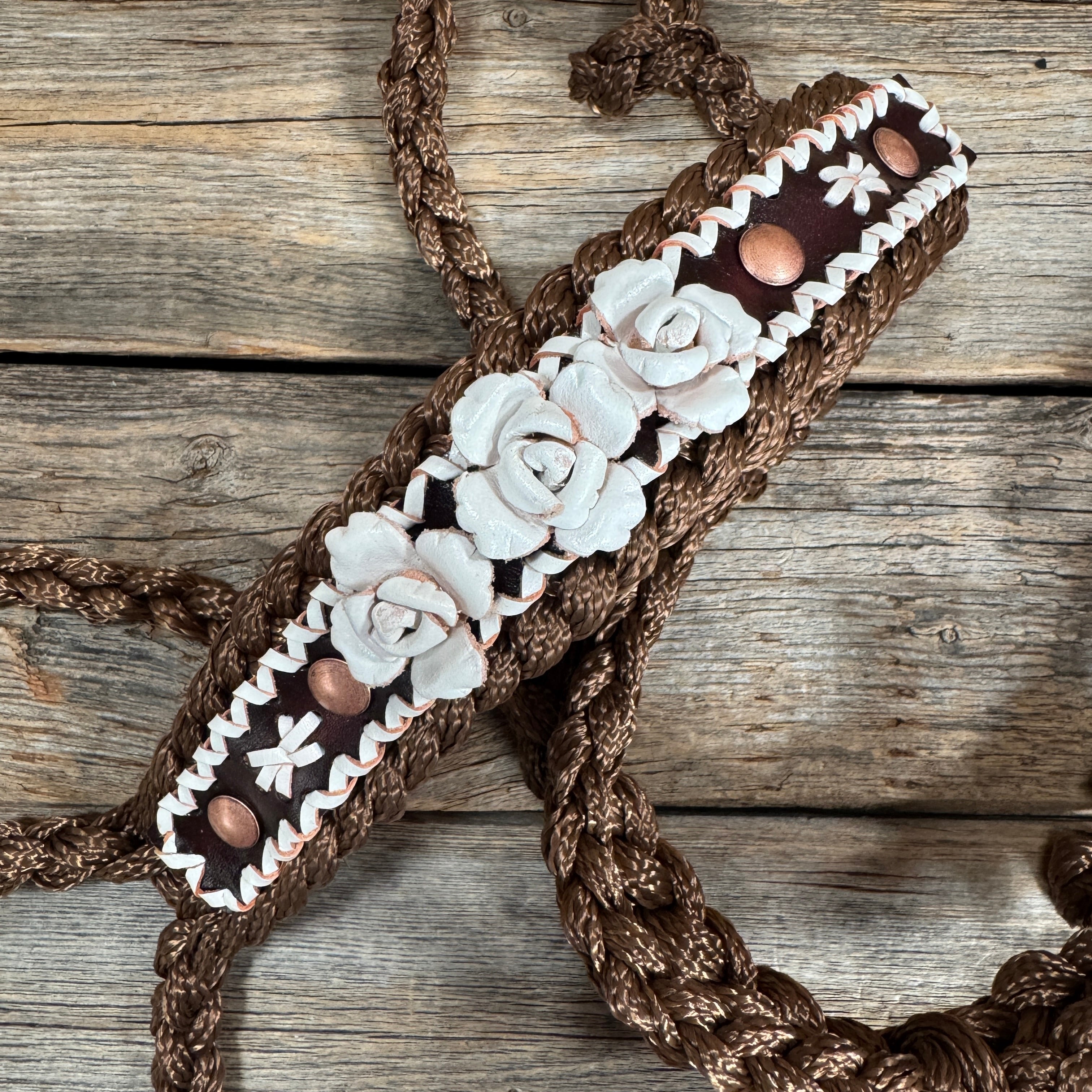 Brown Mule Tape Halter - White Roses #MT223 — view 3