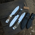 Handmade Antler Point Hunting Knife Set of 3-Piece Fixed Blade Set with Leather Sheath