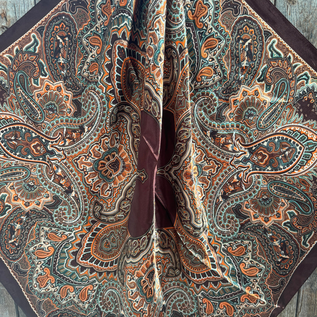 Brown and Orange Paisley Wild Rag - Western Scarf