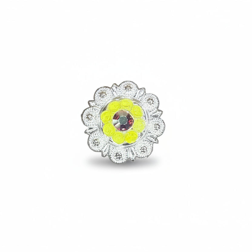 Bright Silver Neon Yellow - AB Crystal Conchos| Sizes 1"- 3" | Buckles | Saddle Set | Leather Rosettes | Slide — view 3