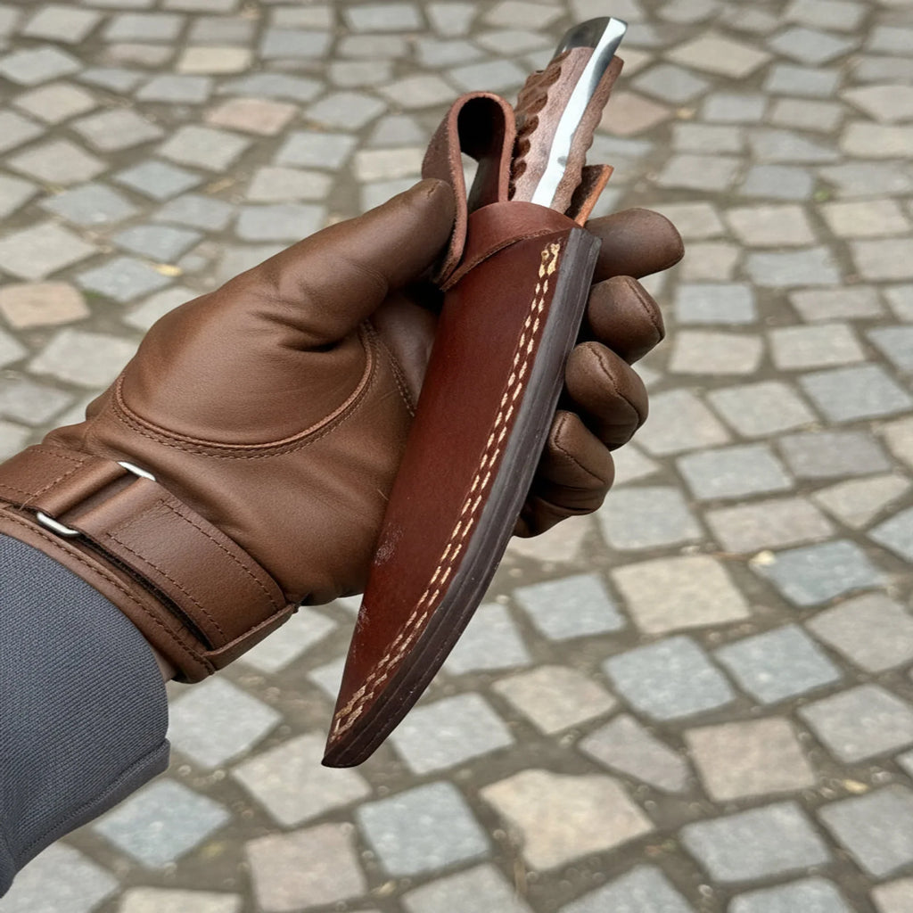 Damascus Hunting Skinner Knife Brown Micarta | Handle and Leather Sheath