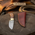 Handmade Damascus Field Knife 8” Bushcraft Knife Wood Handle with Leather Sheath