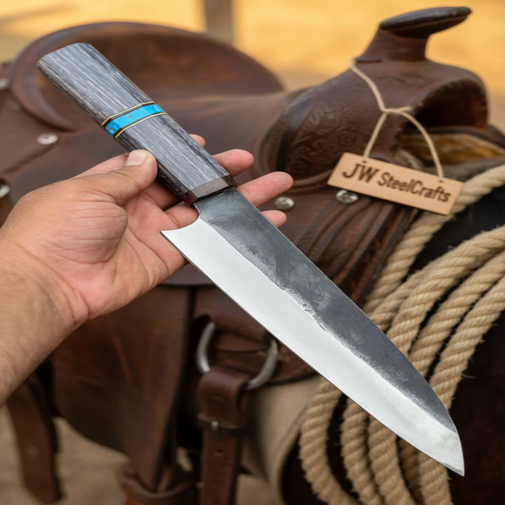 Japanese Gyuto Chef Knife 8” – Kurouchi Finish Blade with Wa Handle, Traditional Meiji Style