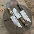 Premium Handmade Hunting Knife Set (3-Piece) Damascus Steel Fixed Blade Leather Sheaths