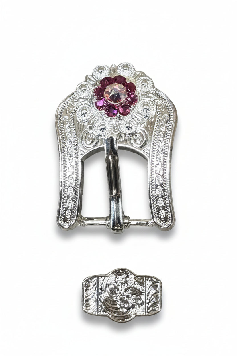 Bright Silver Fuchsia - AB Crystal Conchos | Sizes 1"- 3" | Buckles | Saddle Set | Leather Rosettes | Slide — view 6