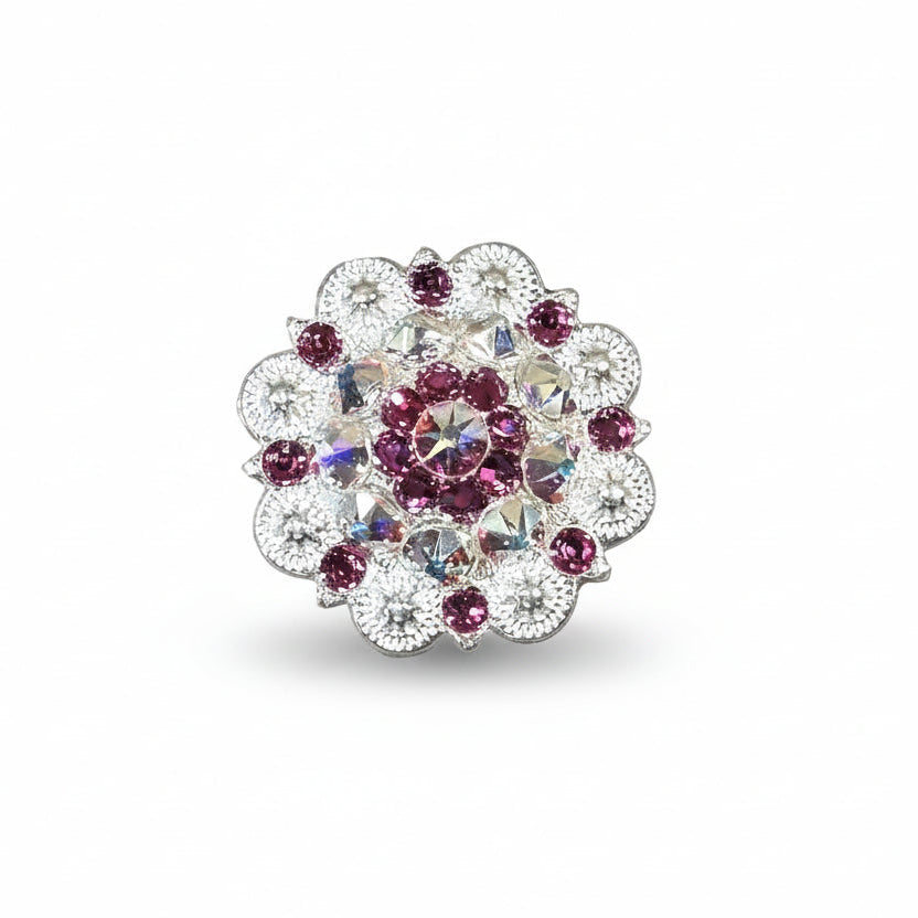 Bright Silver Fuchsia - AB Crystal Conchos | Sizes 1"- 3" | Buckles | Saddle Set | Leather Rosettes | Slide — view 2