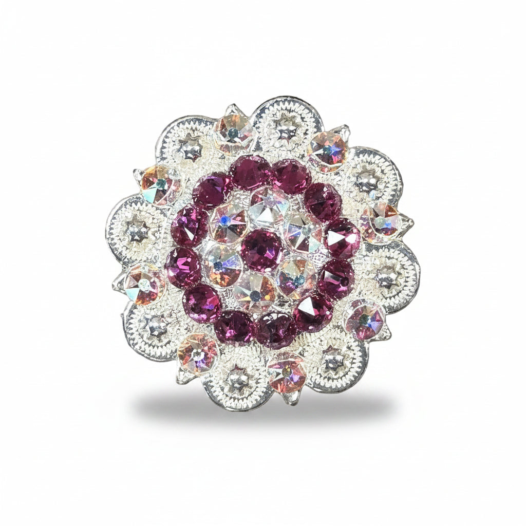 Bright Silver Fuchsia - AB Crystal Conchos | Sizes 1"- 3" | Buckles | Saddle Set | Leather Rosettes | Slide — view 4