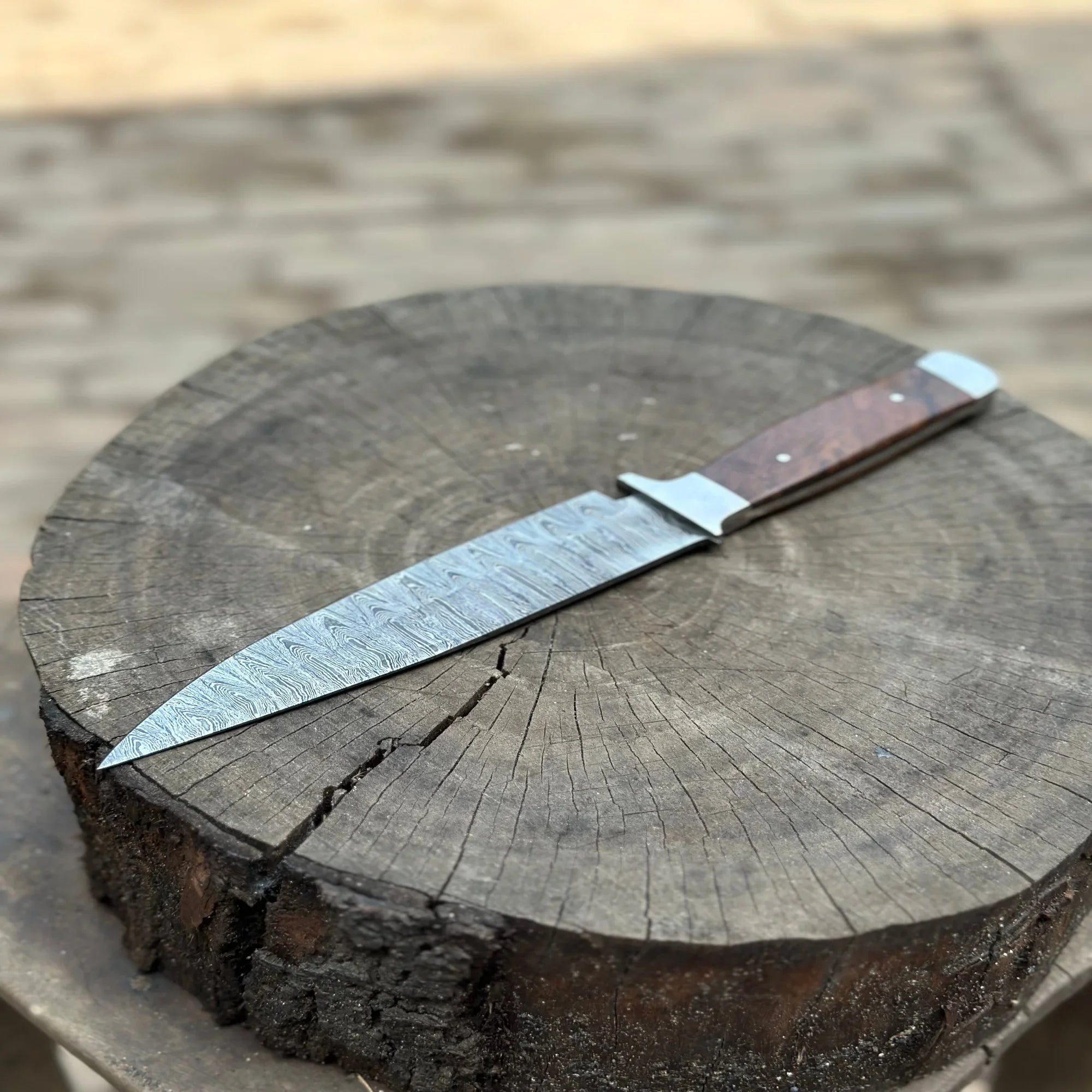 European Carving Knife Damascus Blade Wooden Handle Fixed Blade Tool