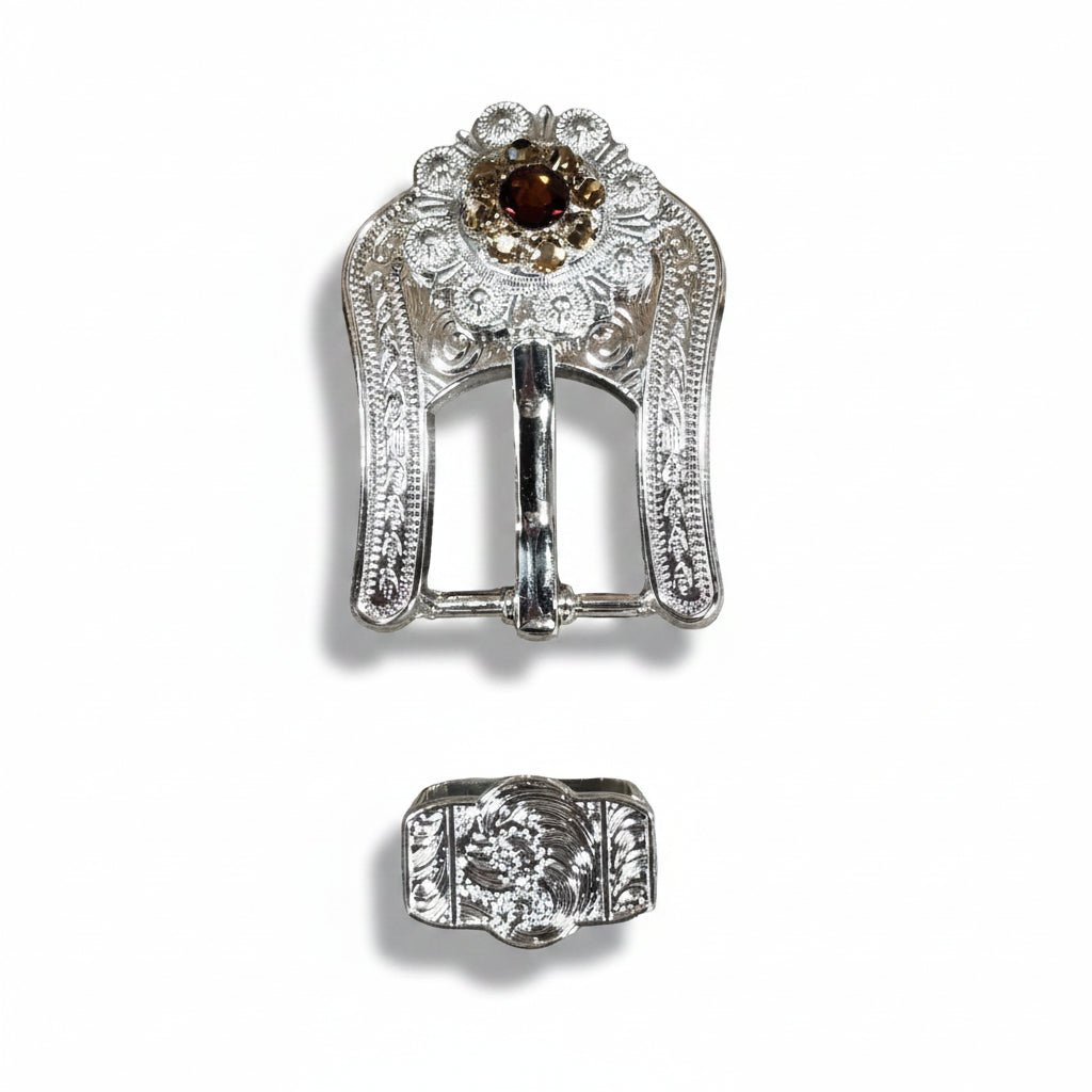 Bright Silver Topaz - Champagne Crystal Conchos | Sizes 1"- 3" | Buckles | Saddle Set | Leather Rosettes | Slide — view 6