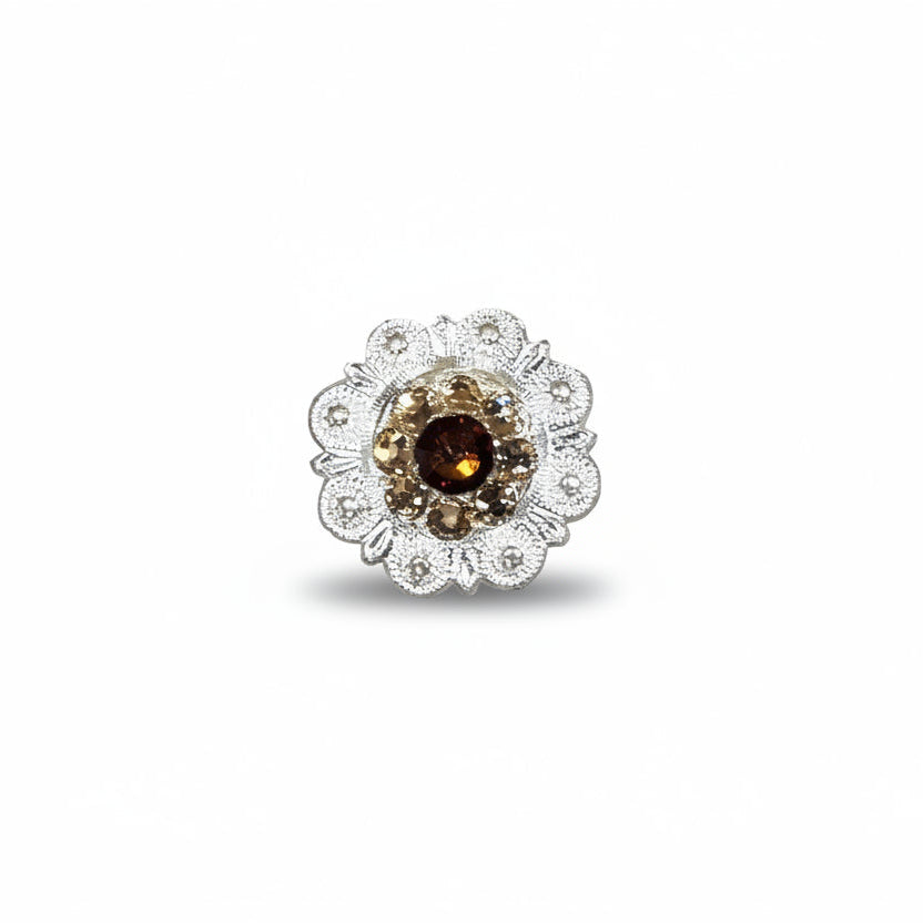 Bright Silver Topaz - Champagne Crystal Conchos | Sizes 1"- 3" | Buckles | Saddle Set | Leather Rosettes | Slide — view 3