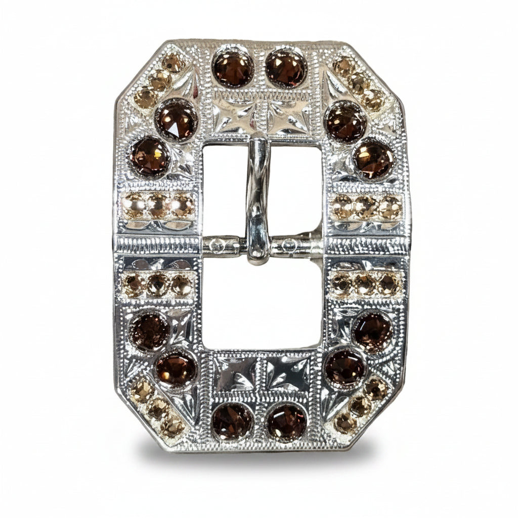 Bright Silver Topaz - Champagne Crystal Conchos | Sizes 1"- 3" | Buckles | Saddle Set | Leather Rosettes | Slide — view 7