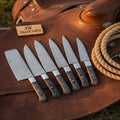 7-Piece Hammer Forged Damascus Chef Knife Set with Black Pakka Wood Handles