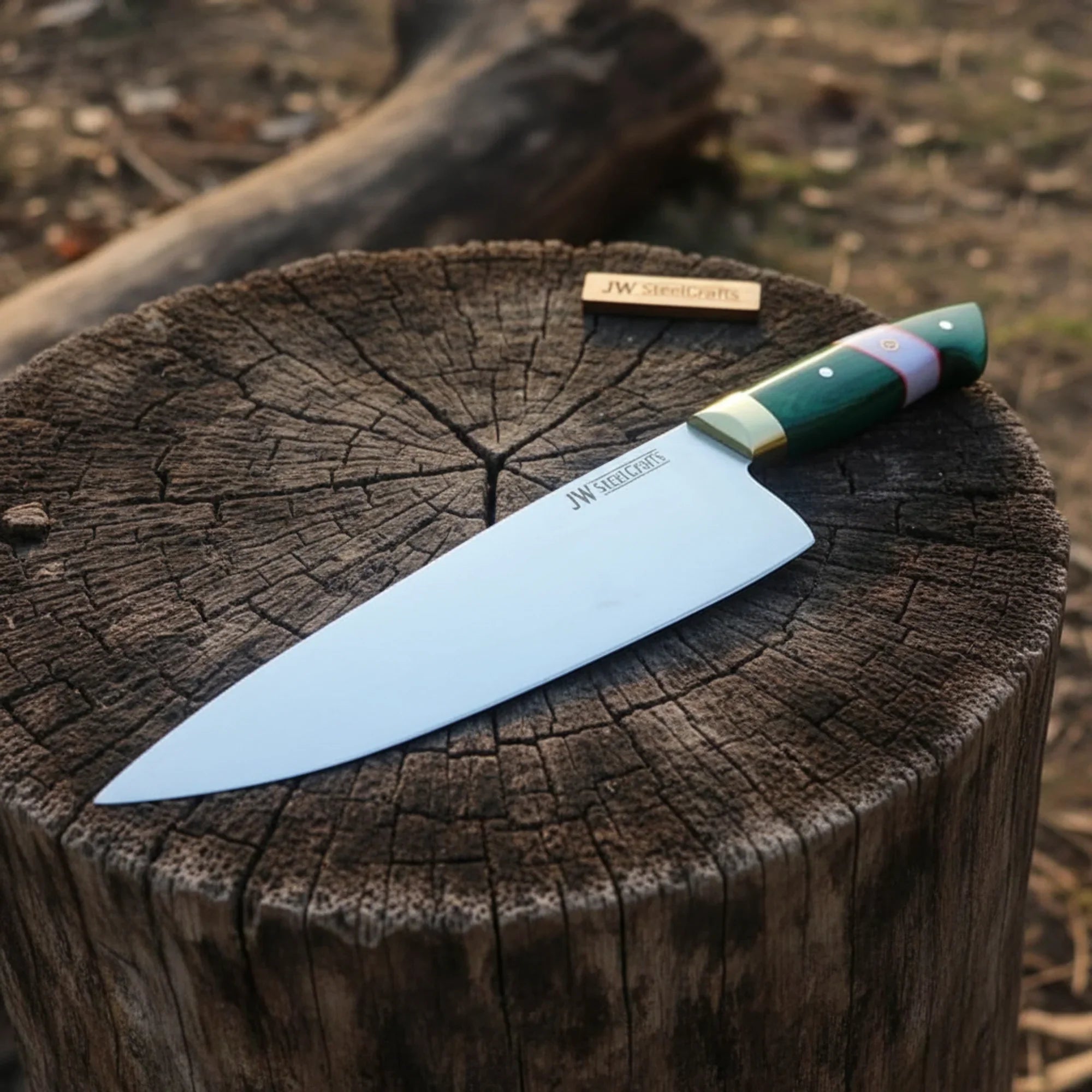 Carbon Steel Chef Knife 8” blade  Green Handle Sharp Kitchen Knife