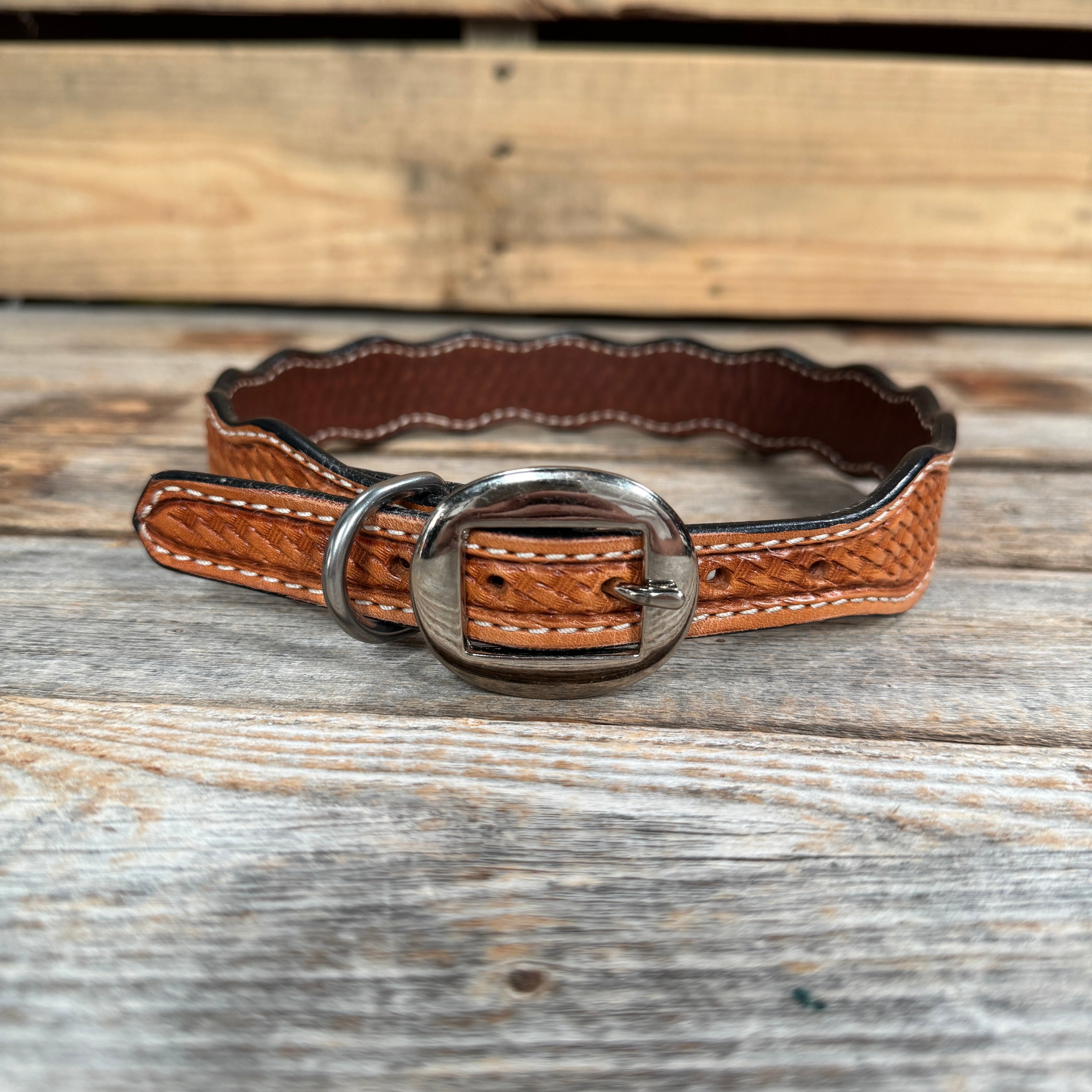 Light Oil Genuine Leather Dog Collars Sizes 10"-28" — view 4