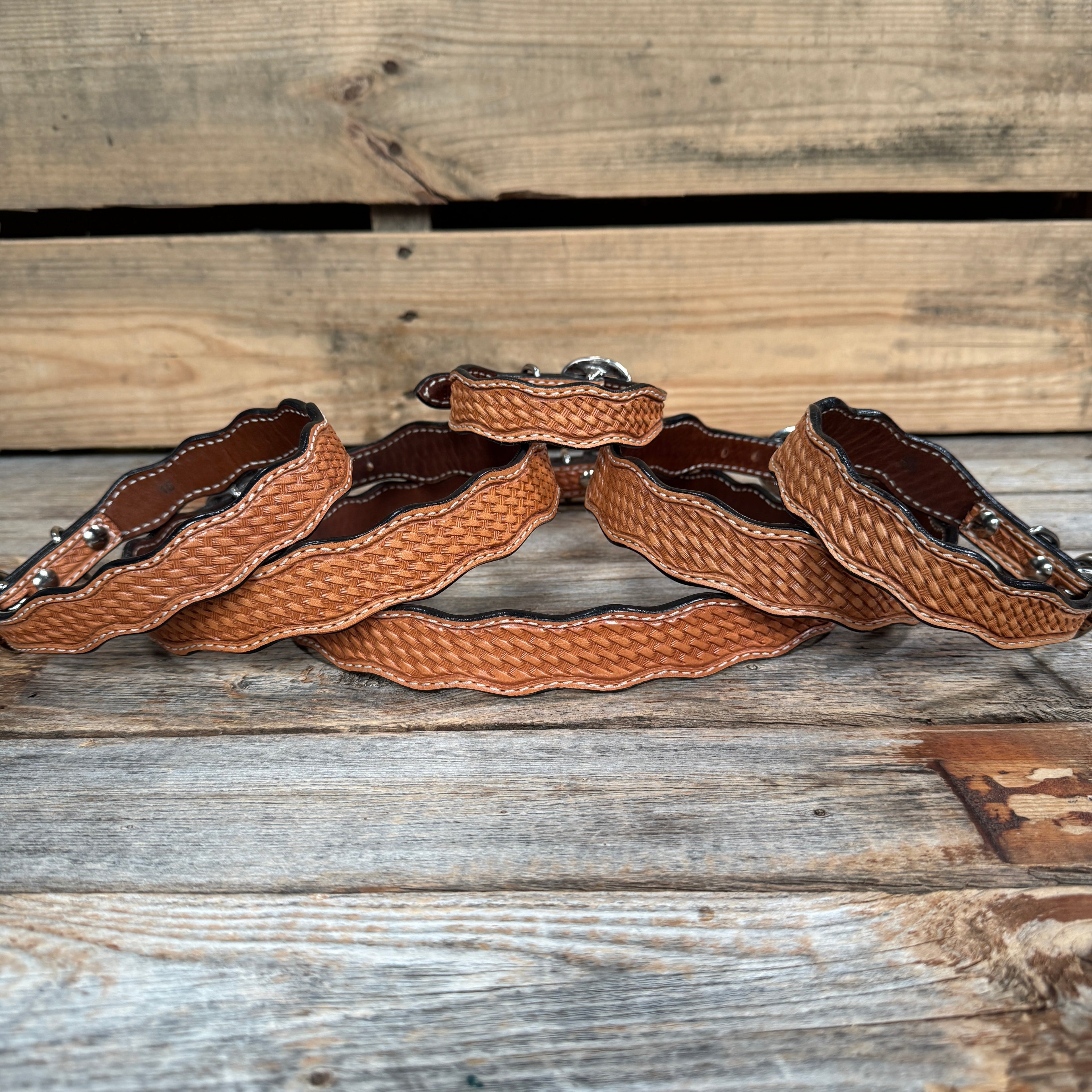 Light Oil Genuine Leather Dog Collars Sizes 10"-28"