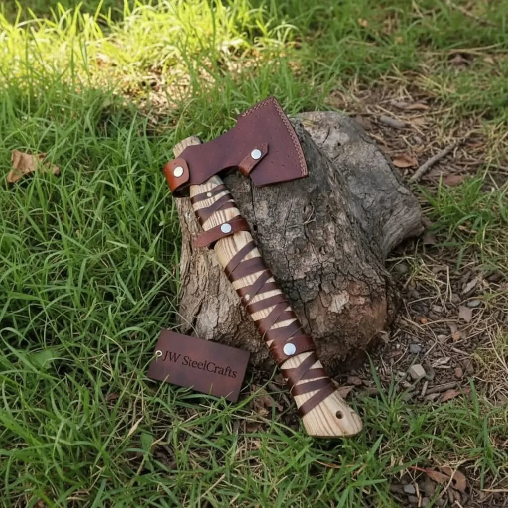Handmade Viking Axe Carbon Steel Head with Engraved Handle 22 Inch
