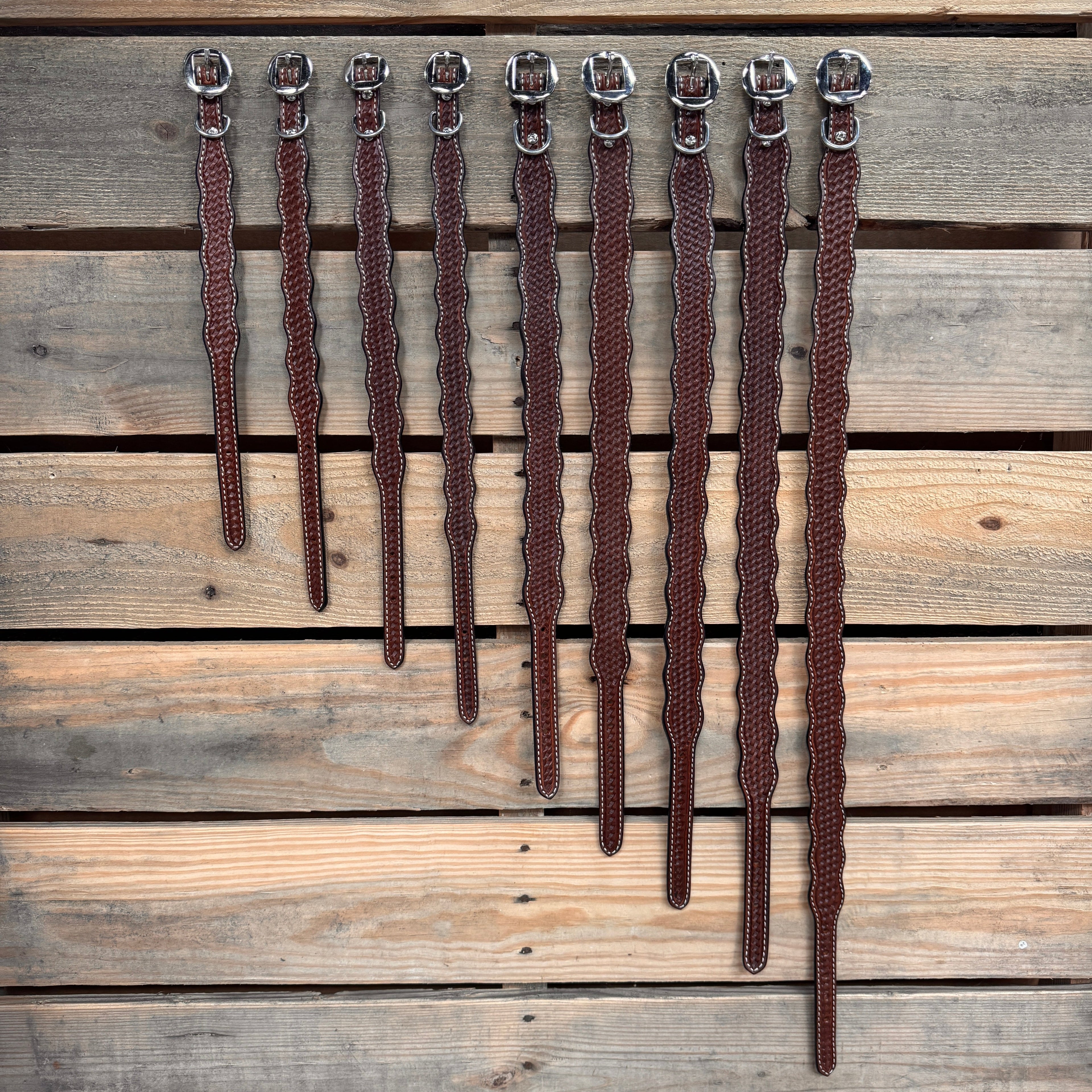 Medium Oil Genuine Leather Dog Collars Sizes 10"-28" — view 2