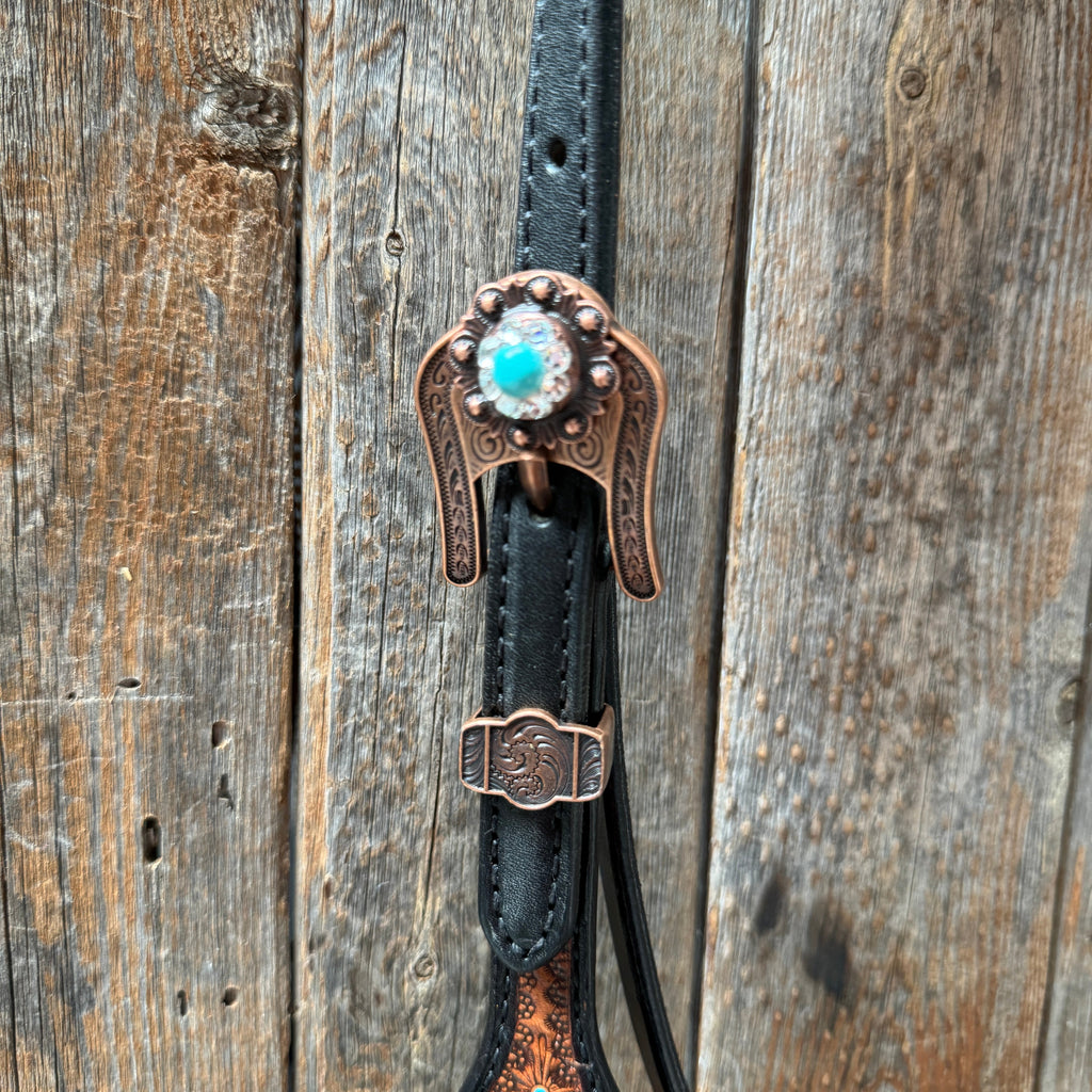 Teal Diamond Turquoise and Clear Browband / One Ear - Breastcollar Tack Set #BBBC644 — view 5