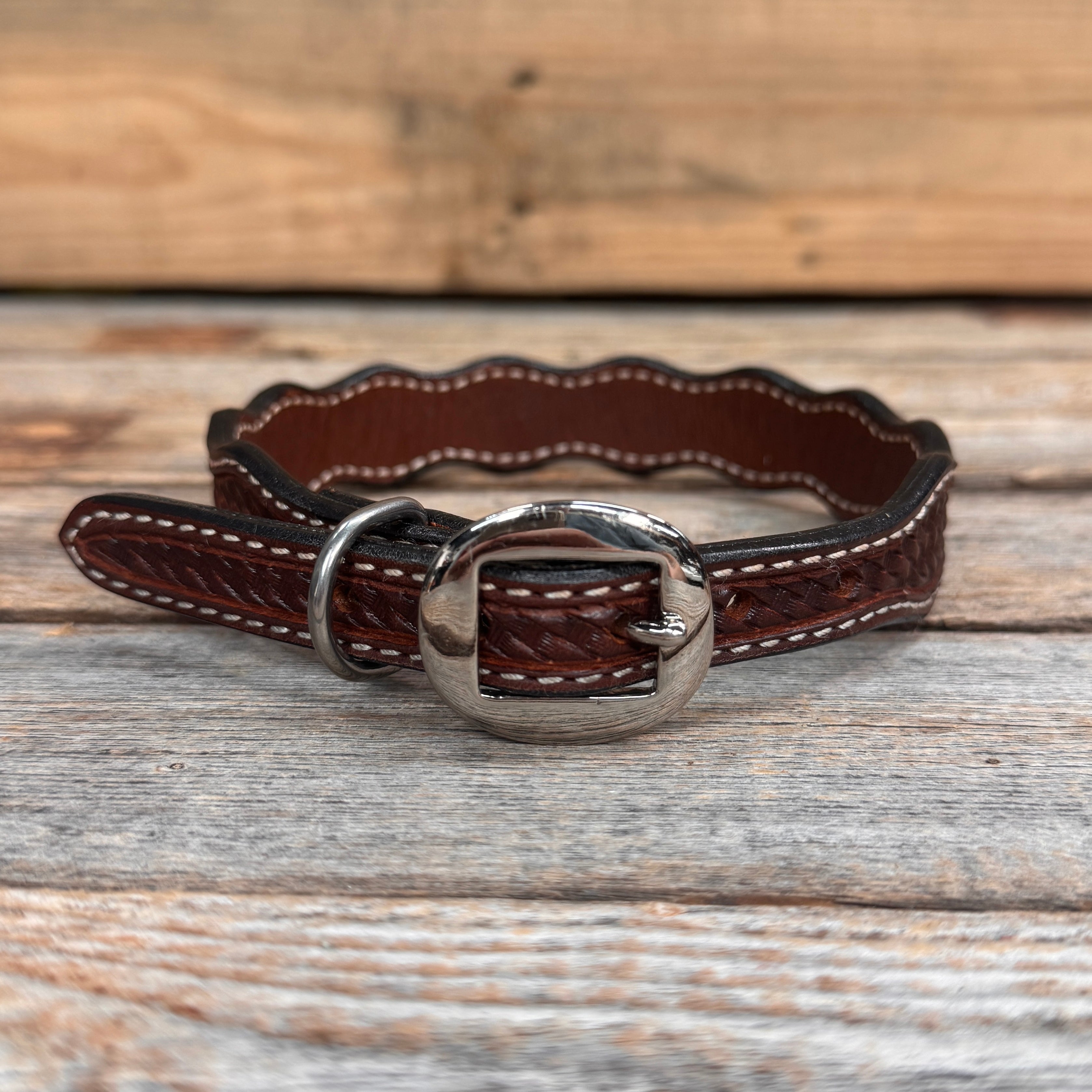 Medium Oil Genuine Leather Dog Collars Sizes 10"-28" — view 4