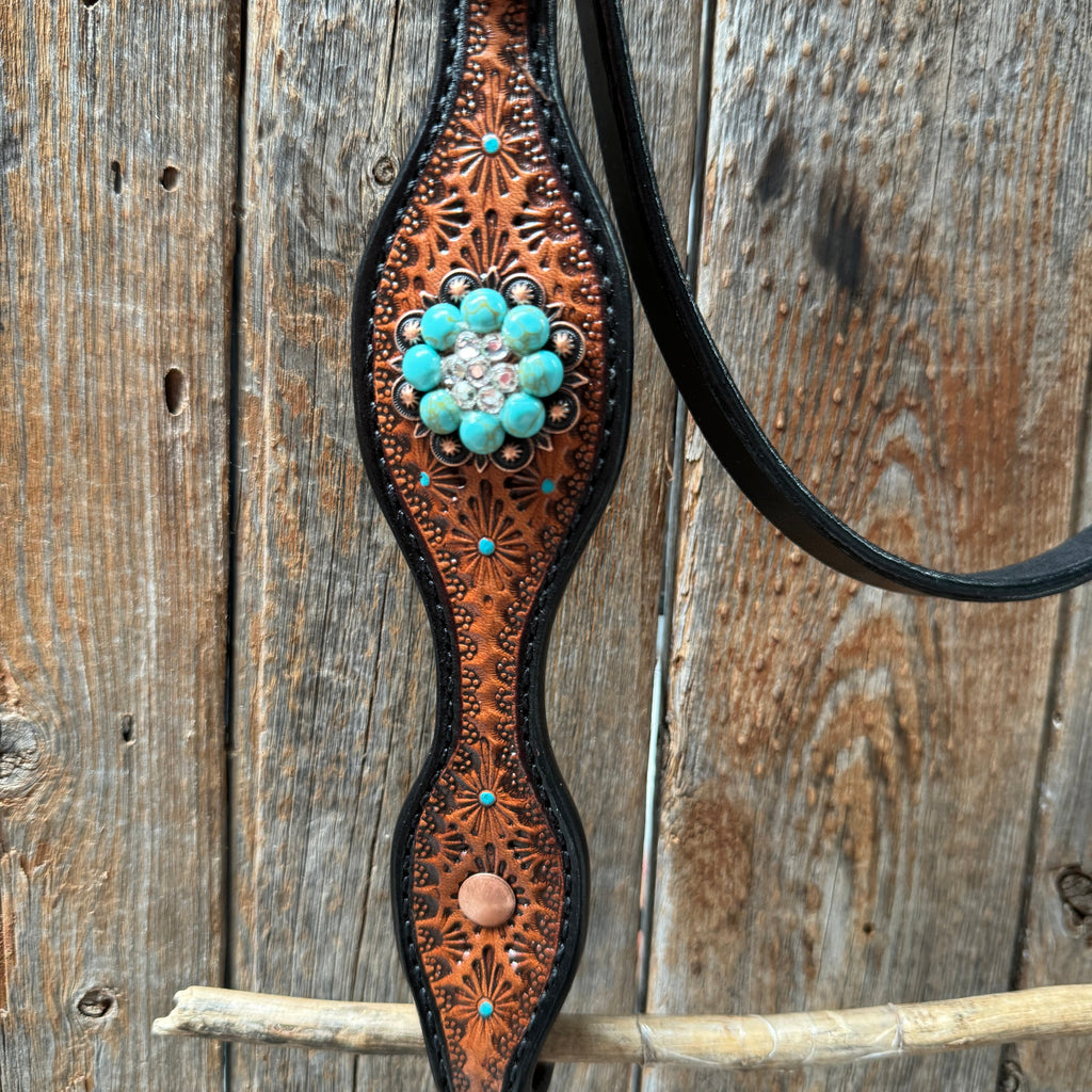 Teal Diamond Turquoise and Clear Browband / One Ear - Breastcollar Tack Set #BBBC644 — view 6