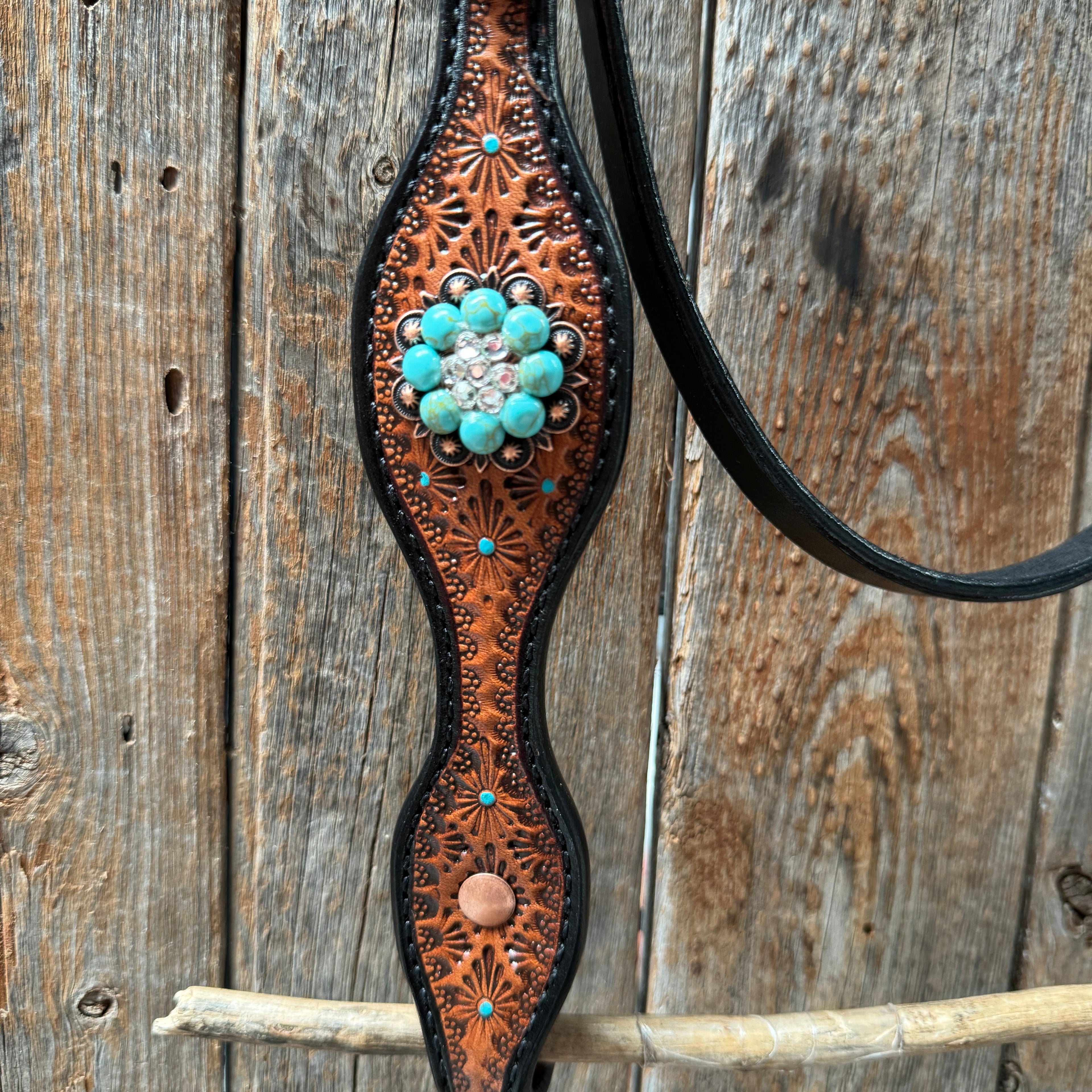 Teal Diamond Turquoise and Clear Browband / One Ear - Breastcollar Tack Set #BBBC644 — view 6