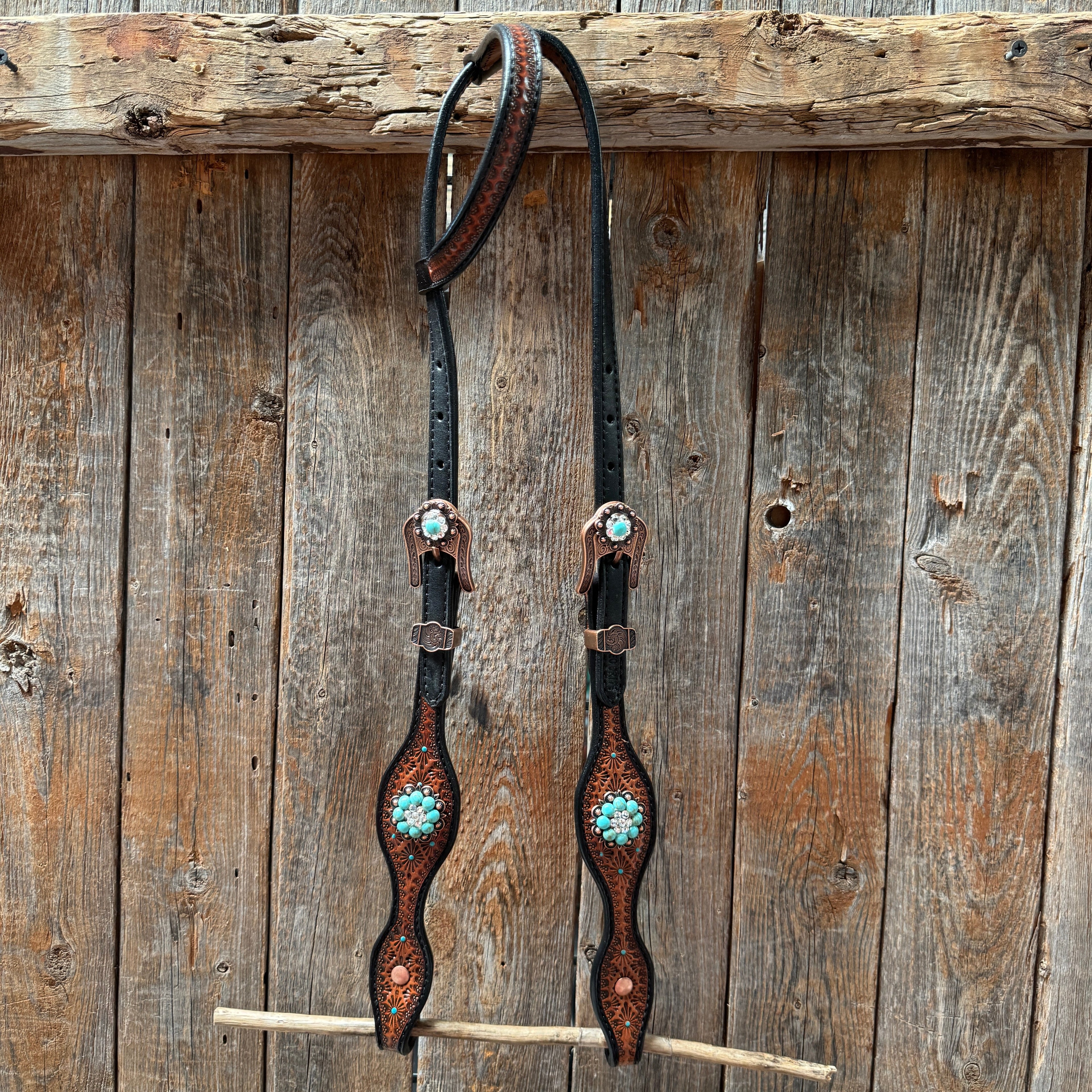 Teal Diamond Turquoise and Clear Browband / One Ear - Breastcollar Tack Set #BBBC644 — view 7