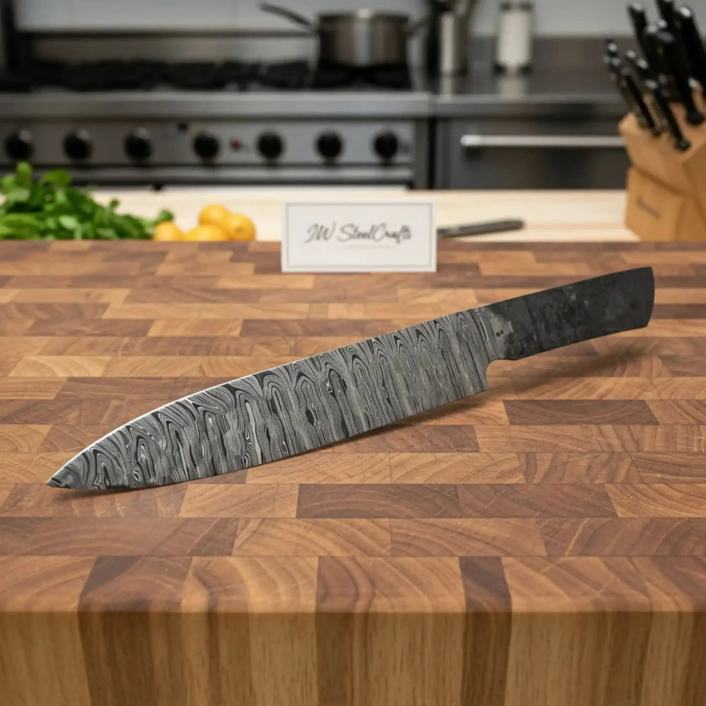 Handmade Twisted Damascus Chef Knife Blade Blank Gyuto Style for Custom Knife Making