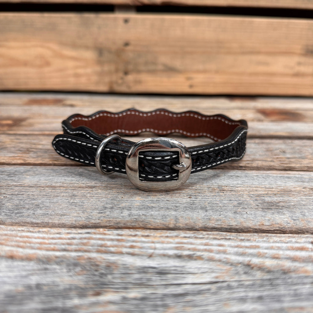 Black Genuine Leather Dog Collars Sizes 10"-28" — view 4