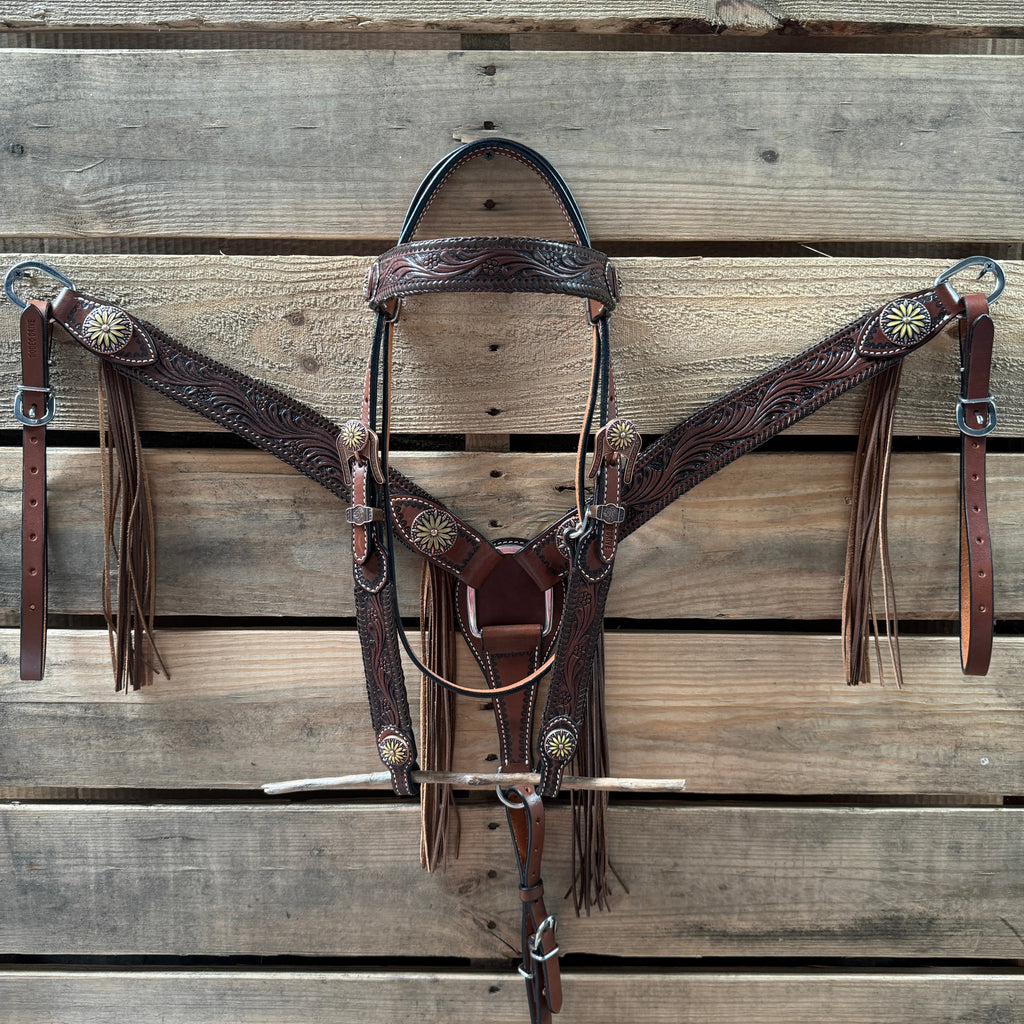 Medium Oil Braided Sunflower Browband / One Ear - Breastcollar Tack Set #BBBC649