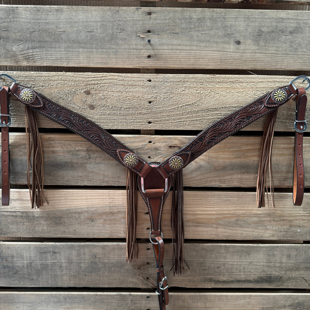 Medium Oil Braided Sunflower Browband / One Ear - Breastcollar Tack Set #BBBC649 — view 9