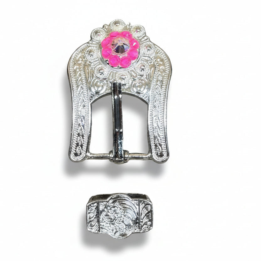 Bright Silver Neon Pink - AB Crystal Conchos | Sizes 1"- 3" | Buckles | Saddle Set | Leather Rosettes | Slide — view 6