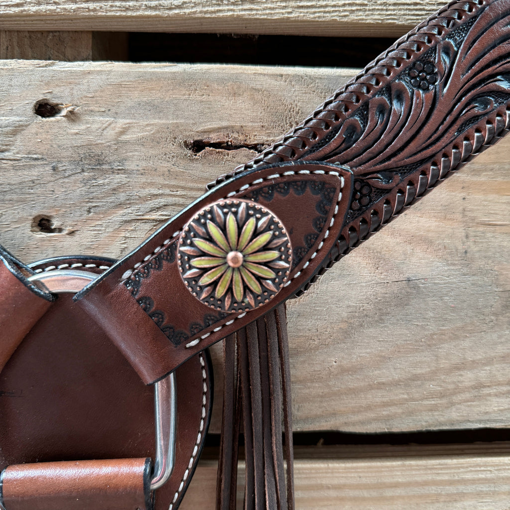 Medium Oil Braided Sunflower Browband / One Ear - Breastcollar Tack Set #BBBC649 — view 10