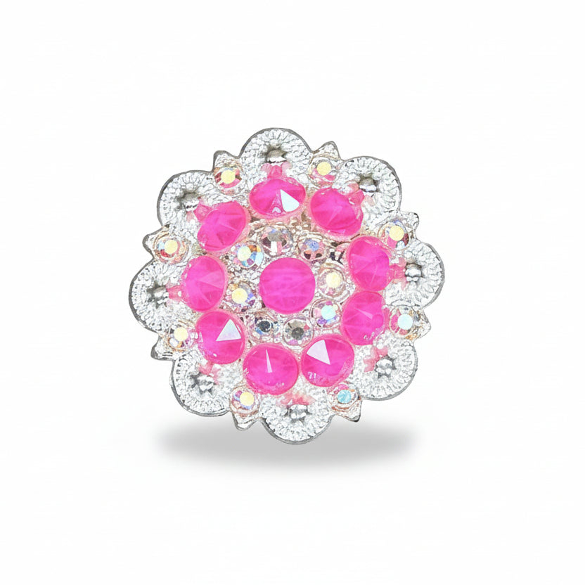 Bright Silver Neon Pink - AB Crystal Conchos | Sizes 1"- 3" | Buckles | Saddle Set | Leather Rosettes | Slide — view 2