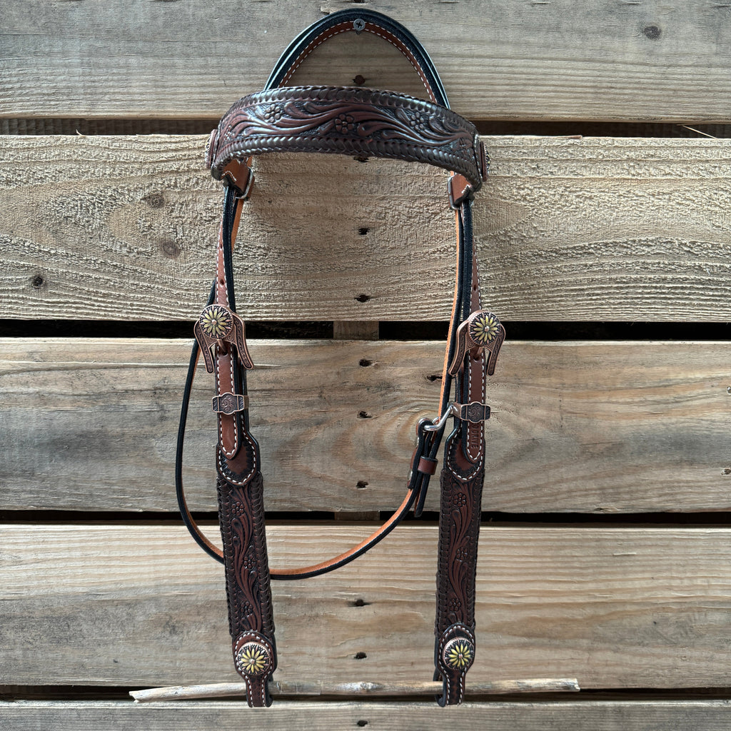 Medium Oil Braided Sunflower Browband / One Ear - Breastcollar Tack Set #BBBC649 — view 3