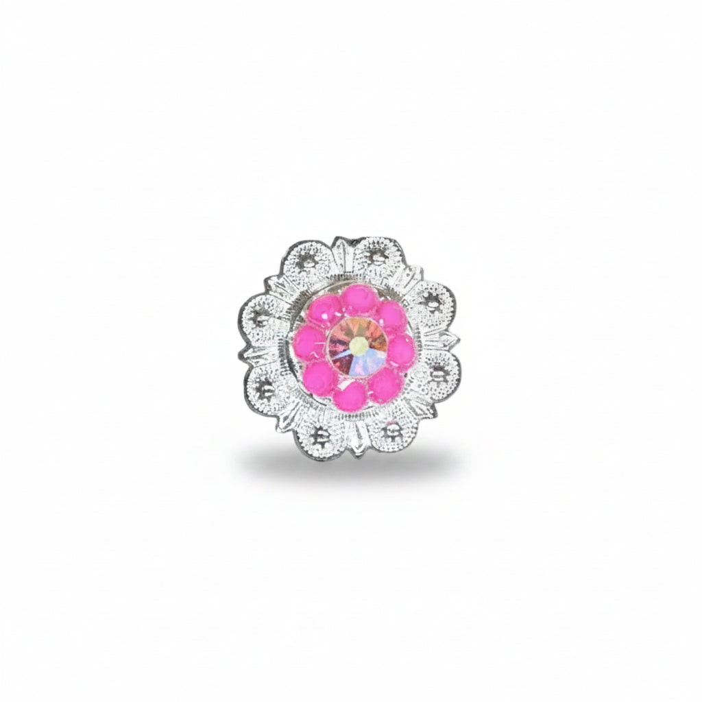 Bright Silver Neon Pink - AB Crystal Conchos | Sizes 1"- 3" | Buckles | Saddle Set | Leather Rosettes | Slide — view 3