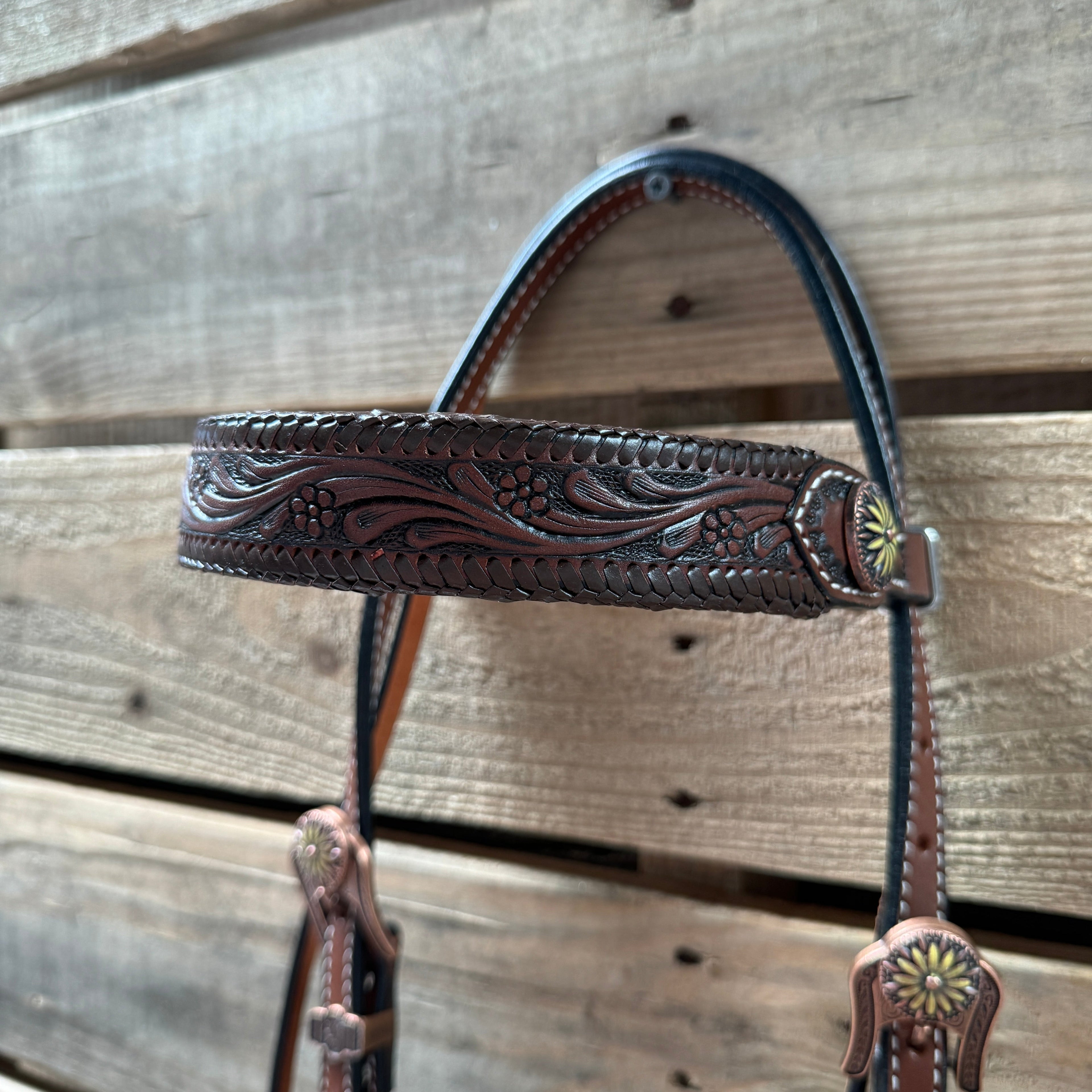 Medium Oil Braided Sunflower Browband / One Ear - Breastcollar Tack Set #BBBC649 — view 4