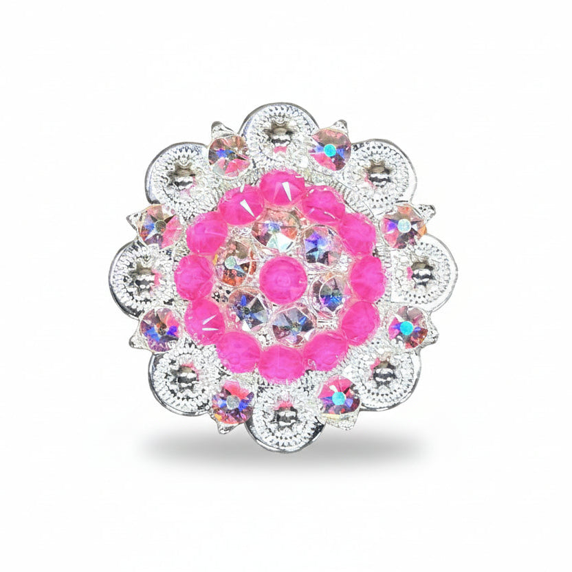 Bright Silver Neon Pink - AB Crystal Conchos | Sizes 1"- 3" | Buckles | Saddle Set | Leather Rosettes | Slide — view 4