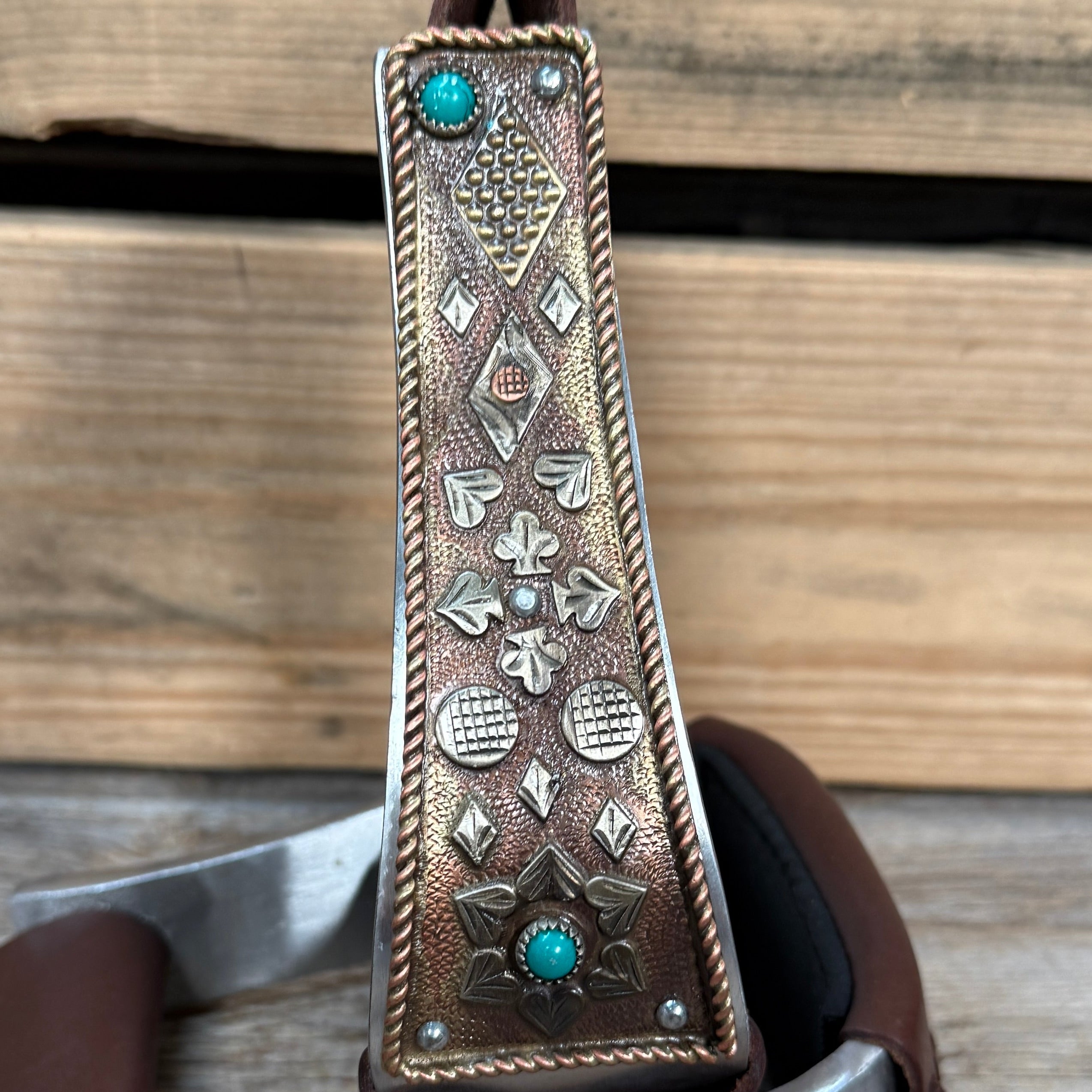Hand Engraved Copper and Turquoise Barrel Racing/Trail Western Stirrups BRS100 — view 3