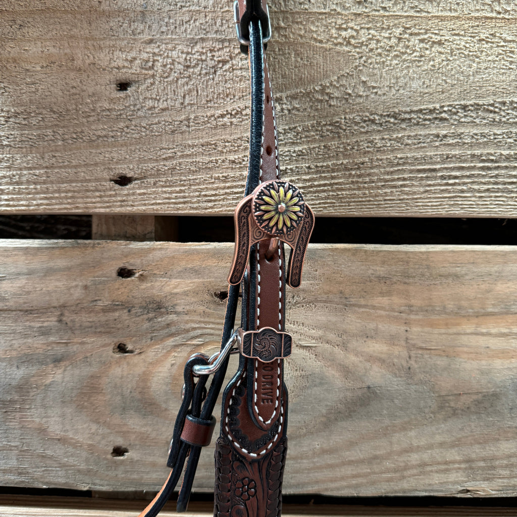 Medium Oil Braided Sunflower Browband / One Ear - Breastcollar Tack Set #BBBC649 — view 5