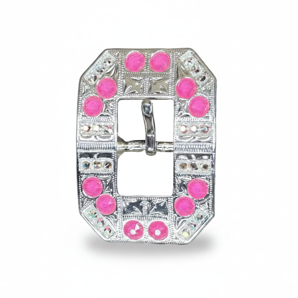Bright Silver Neon Pink - AB Crystal Conchos | Sizes 1"- 3" | Buckles | Saddle Set | Leather Rosettes | Slide — view 7