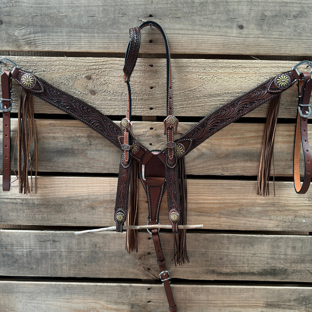 Medium Oil Braided Sunflower Browband / One Ear - Breastcollar Tack Set #BBBC649 — view 2