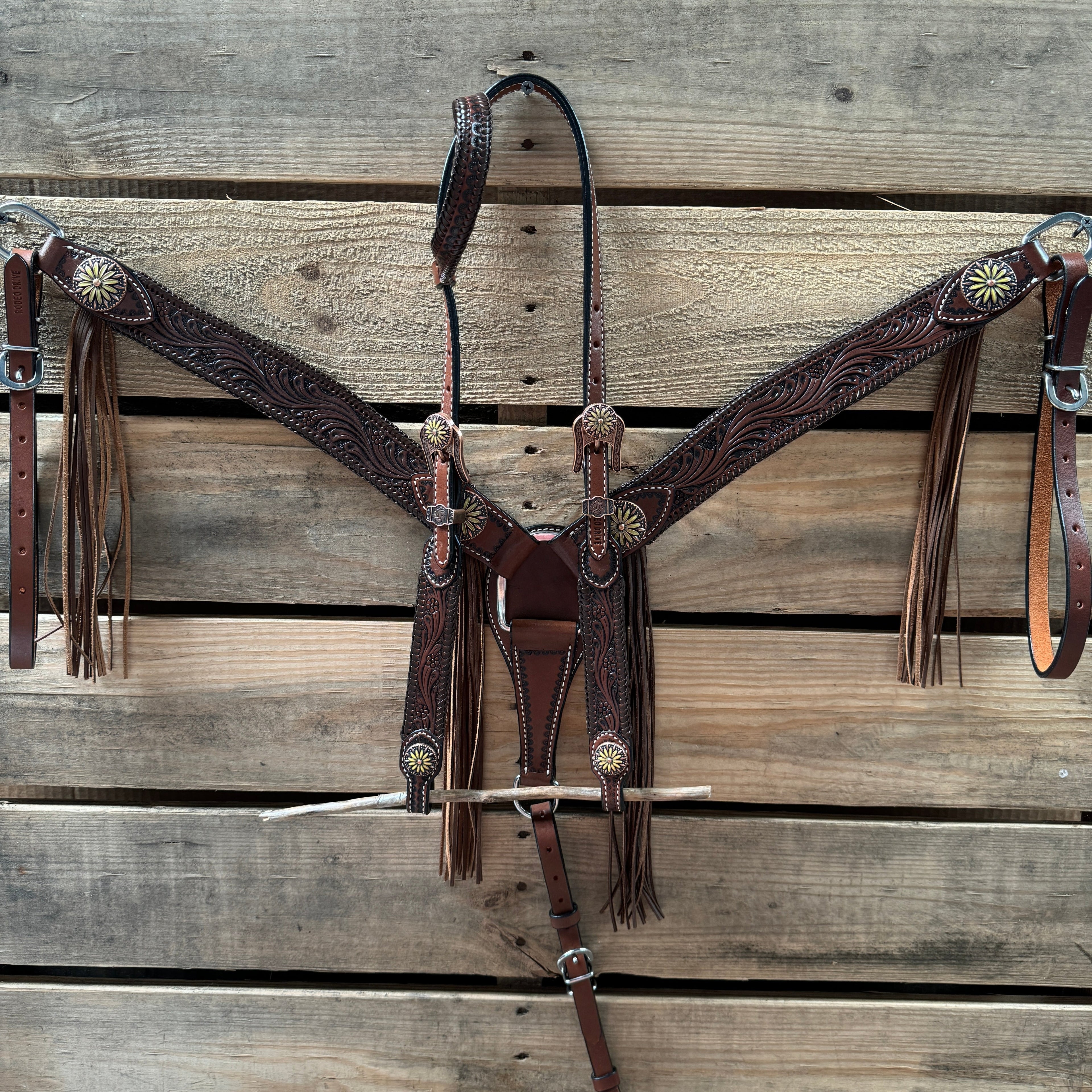 Medium Oil Braided Sunflower Browband / One Ear - Breastcollar Tack Set #BBBC649 — view 2