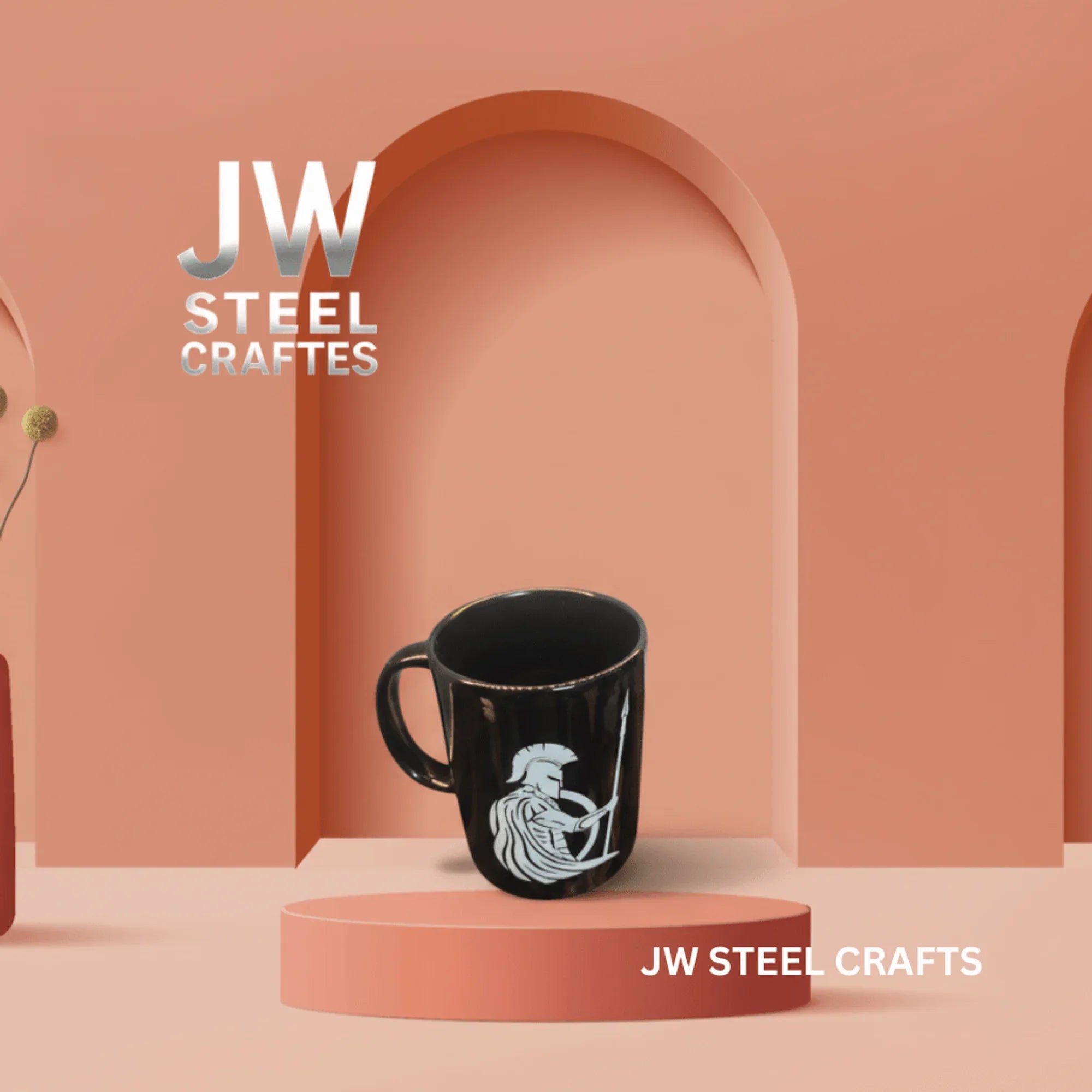 Spartan Warrior Mug | Black Ceramic Coffee Cup | JW SteelCrafts