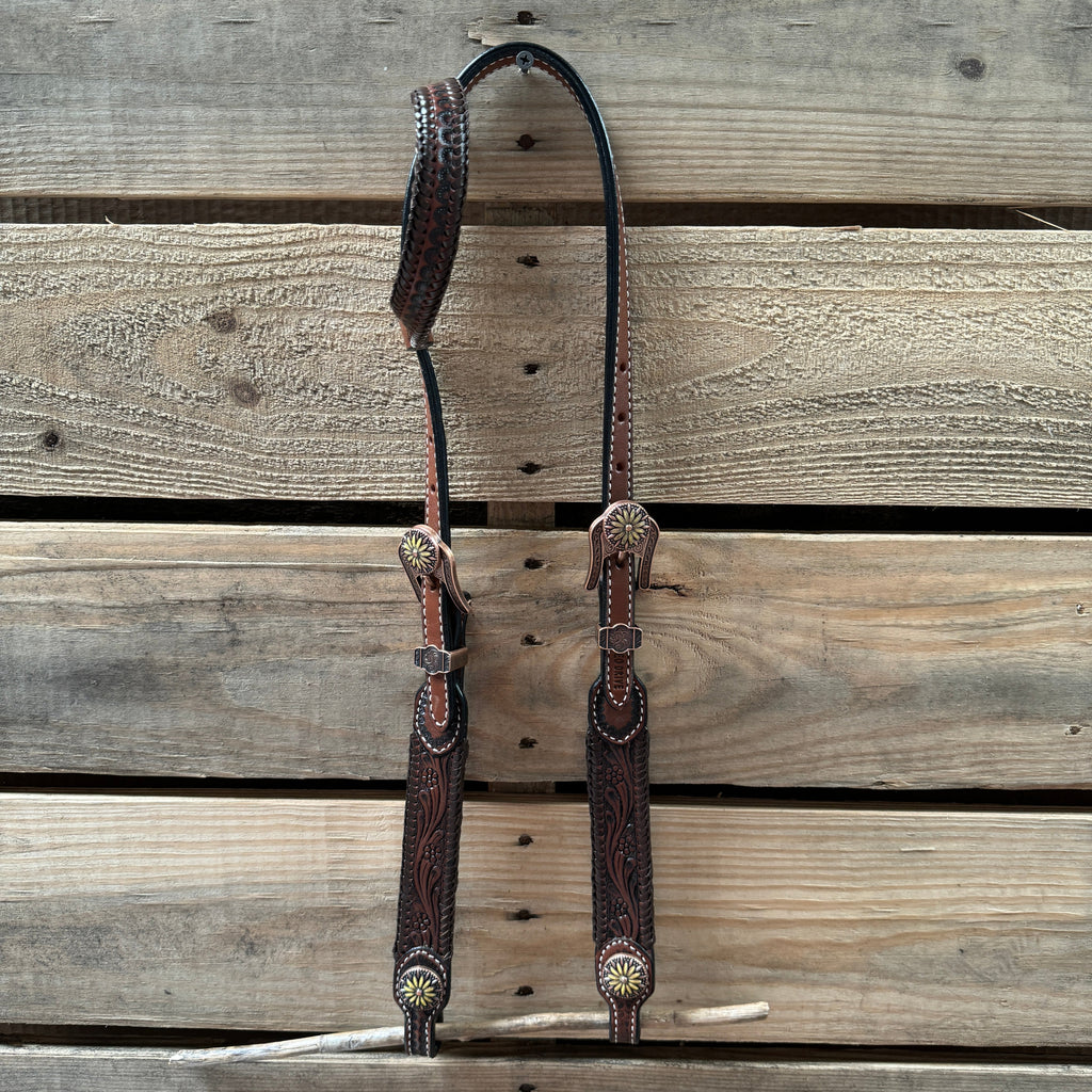 Medium Oil Braided Sunflower Browband / One Ear - Breastcollar Tack Set #BBBC649 — view 7