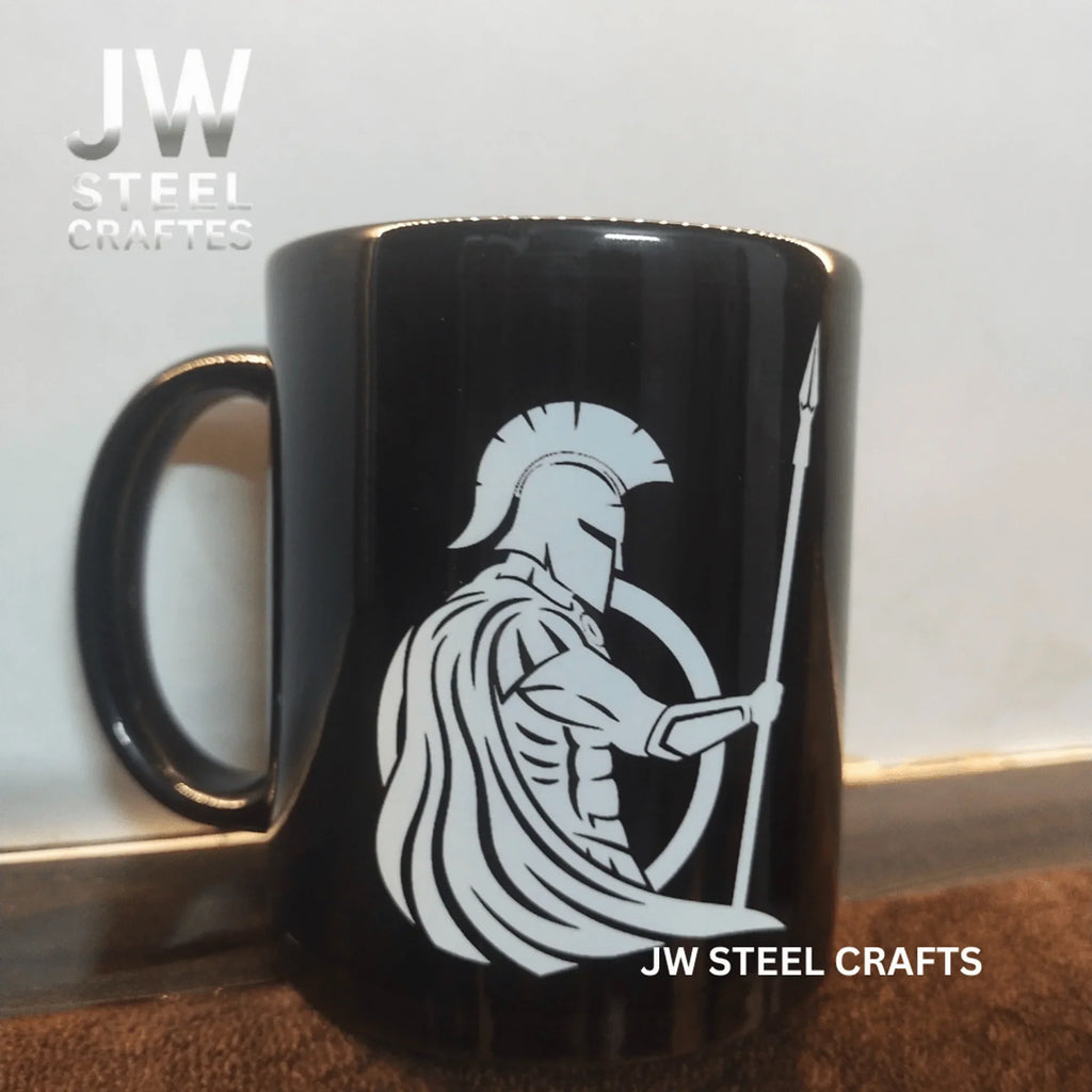 Spartan Warrior Mug | Black Ceramic Coffee Cup | JW SteelCrafts