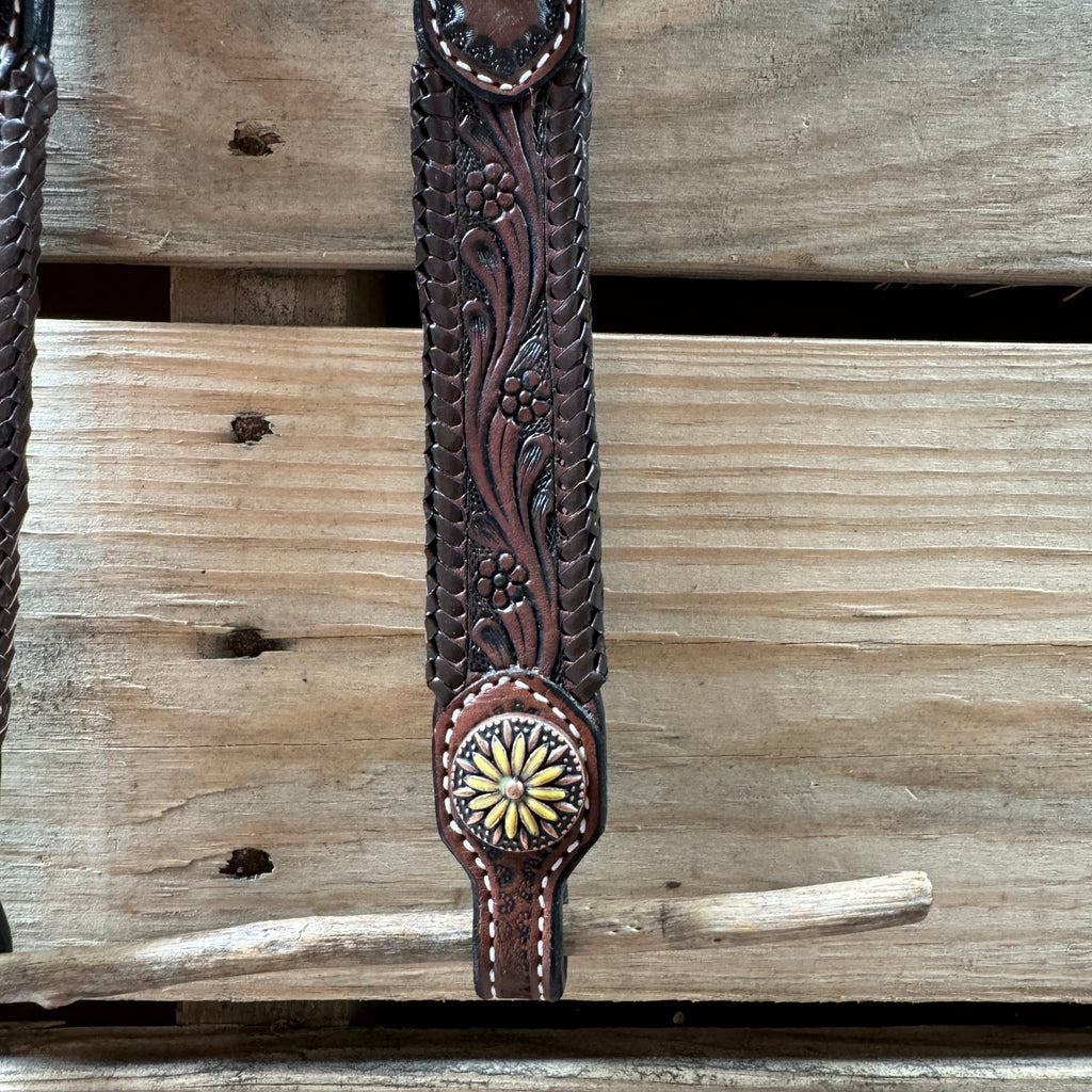 Medium Oil Braided Sunflower Browband / One Ear - Breastcollar Tack Set #BBBC649 — view 6