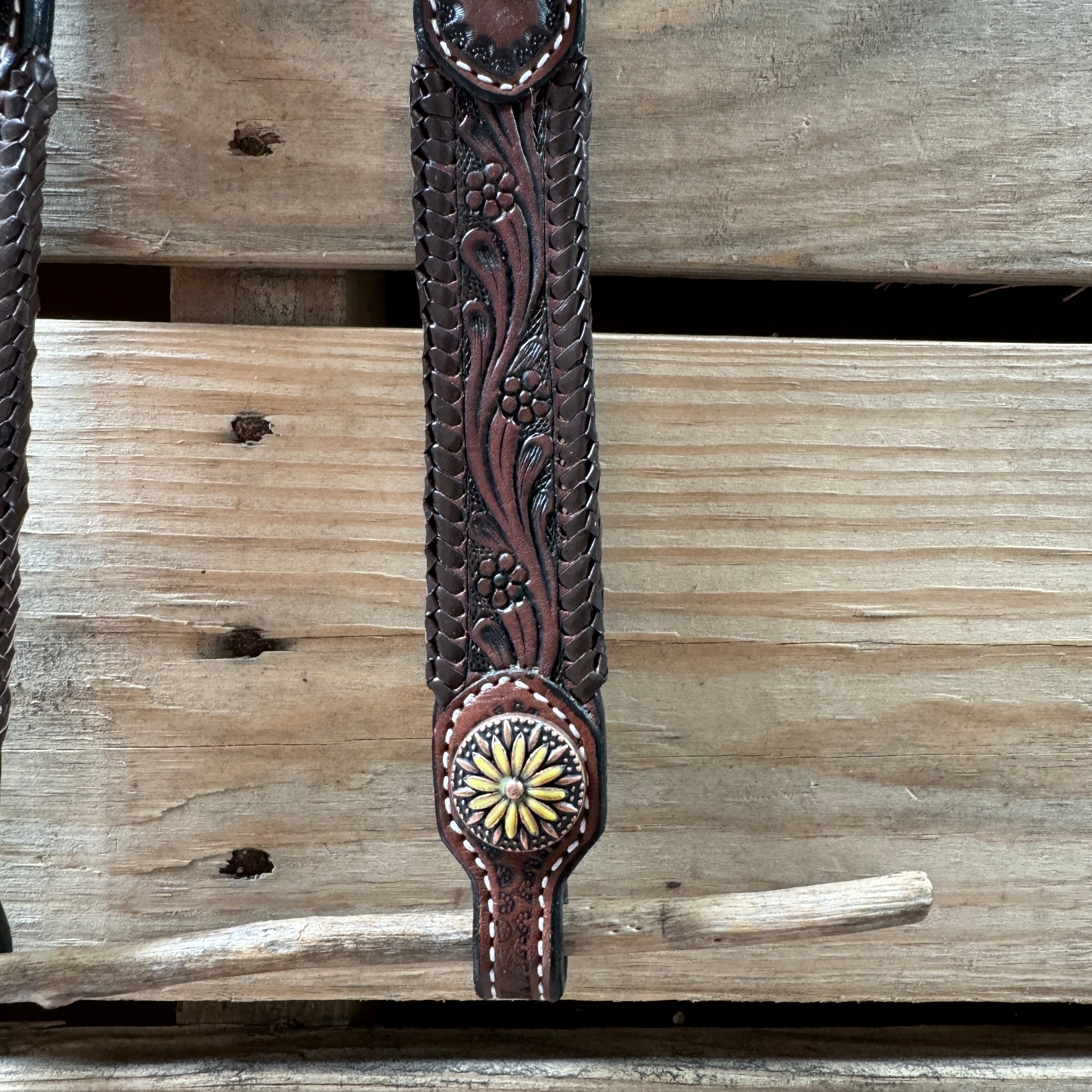 Medium Oil Braided Sunflower Browband / One Ear - Breastcollar Tack Set #BBBC649 — view 6