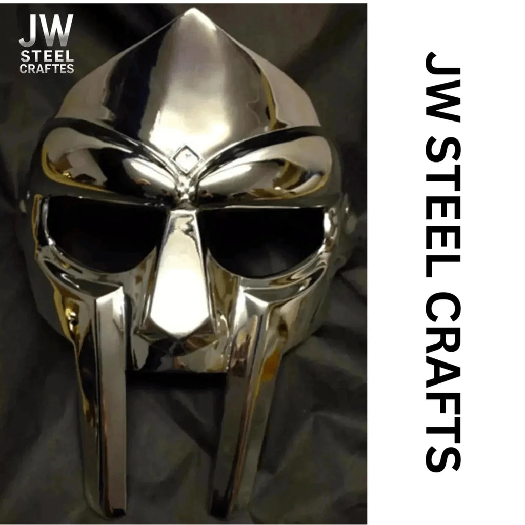 Polished Gladiator Face Mask | Handcrafted Metal Decorative Helmet Art