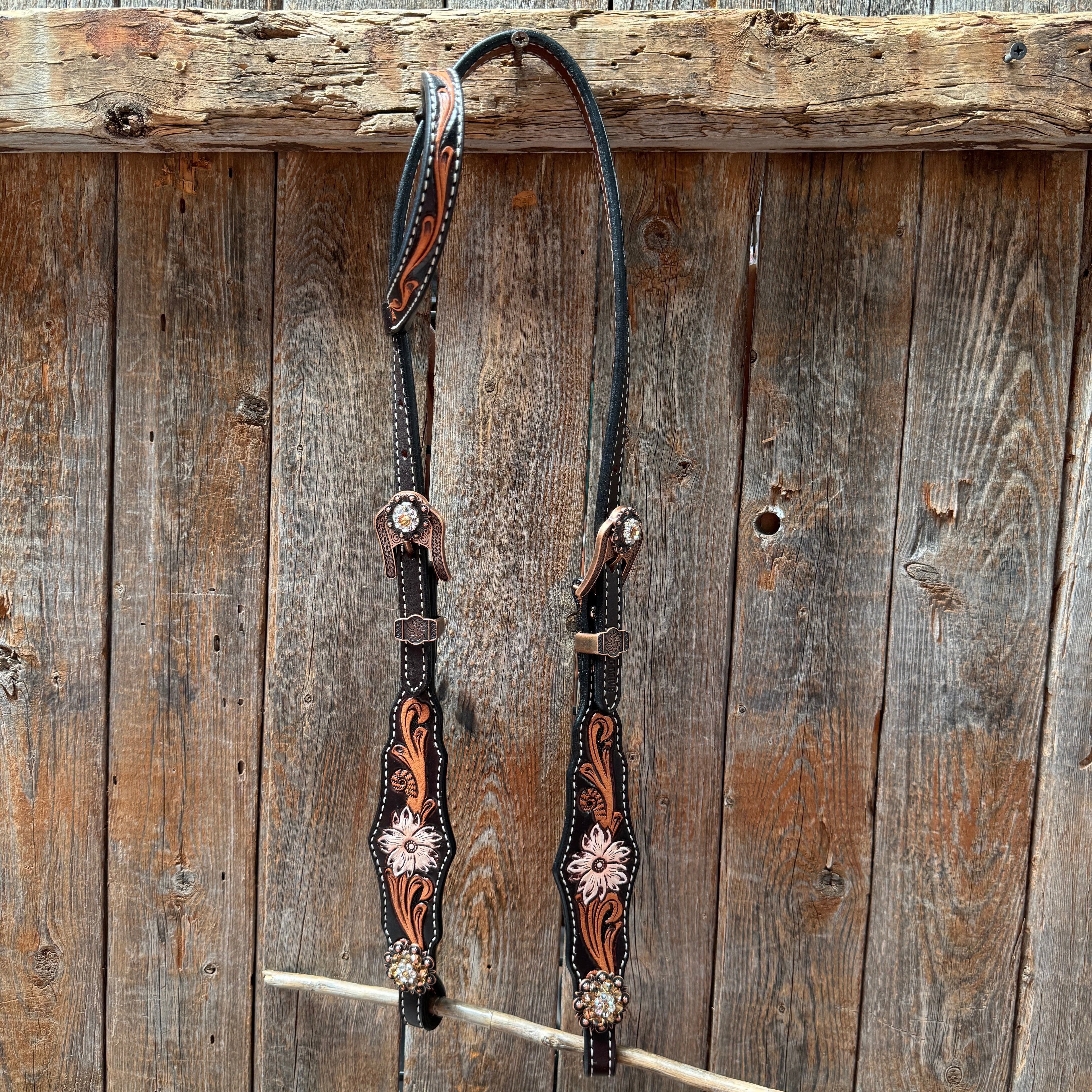 Triple Tone Floral Champagne and Clear Browband / One Ear - Triangle / Gladiator Breastcollar Tack Set #BBBC648 — view 7